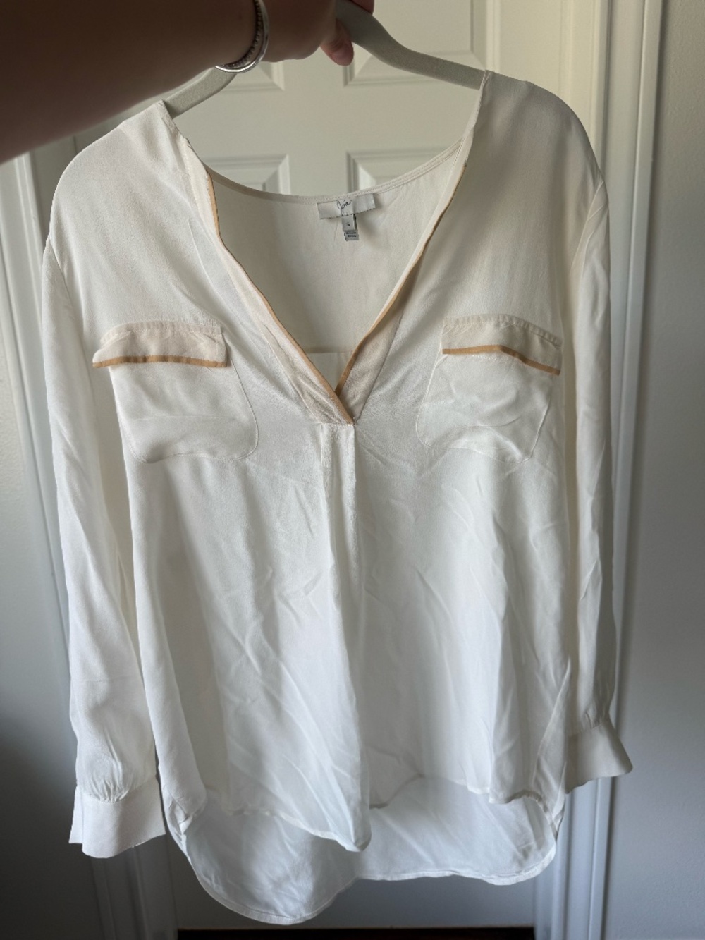 Joie Ivory Sheer V Neck Pocket Blouse Small